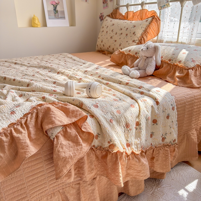 91家纺网 家纺一手货源 找家纺 梵希雅 2026新款泡芙纱床盖夏被四件套 柿柿如意