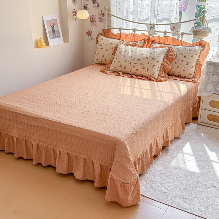 91家纺网 家纺一手货源 找家纺 梵希雅 2026新款泡芙纱床盖夏被四件套 柿柿如意