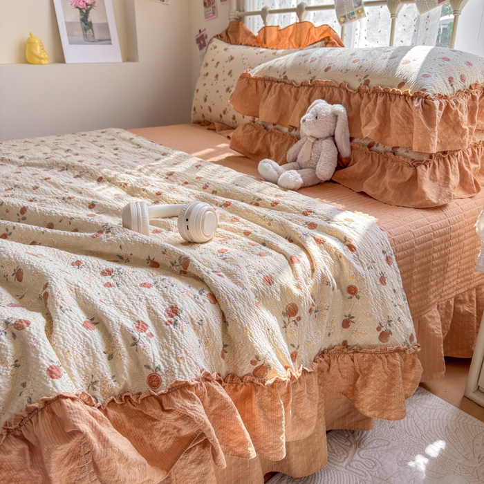 91家纺网 家纺一手货源 找家纺 梵希雅 2026新款泡芙纱床盖夏被四件套 柿柿如意