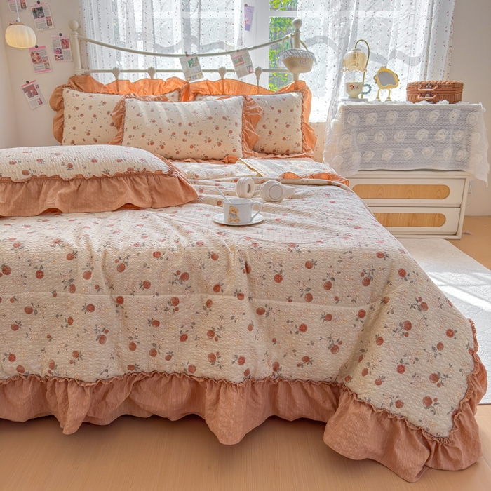 91家纺网 家纺一手货源 找家纺 梵希雅 2026新款泡芙纱床盖夏被四件套 柿柿如意