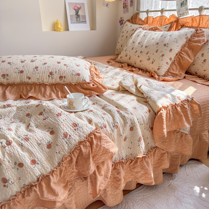 91家纺网 家纺一手货源 找家纺 梵希雅 2026新款泡芙纱床盖夏被四件套 柿柿如意