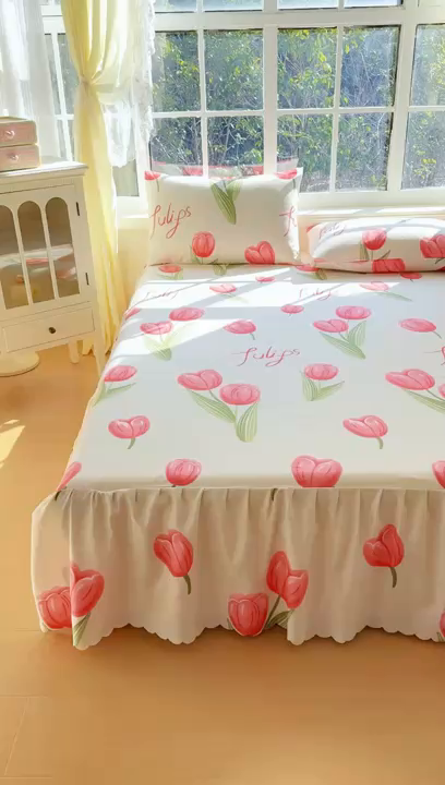 91家纺网 家纺一手货源 找家纺 莎臣豹 2026新款植物羊绒单品单件单床裙可配床裙三件套唯爱花季