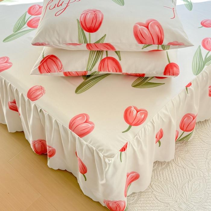 91家纺网 家纺一手货源 找家纺 莎臣豹 2026新款植物羊绒单品单件单床裙可配床裙三件套唯爱花季