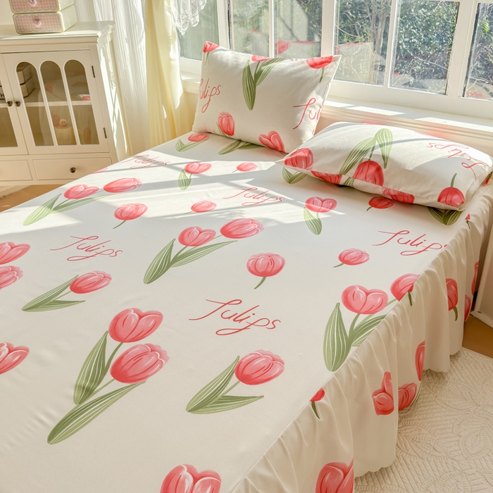 91家纺网 家纺一手货源 找家纺 莎臣豹 2026新款植物羊绒单品单件单床裙可配床裙三件套唯爱花季