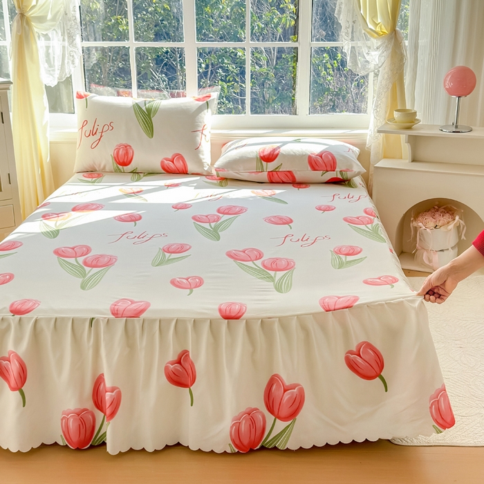 91家纺网 家纺一手货源 找家纺 莎臣豹 2026新款植物羊绒单品单件单床裙可配床裙三件套唯爱花季