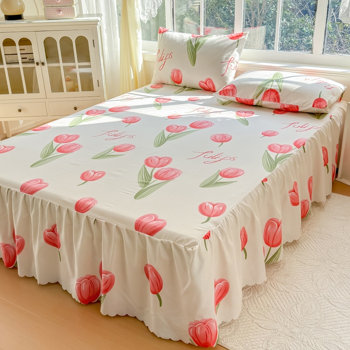 91家纺网 家纺一手货源 找家纺 莎臣豹 2026新款植物羊绒单品单件单床裙可配床裙三件套唯爱花季