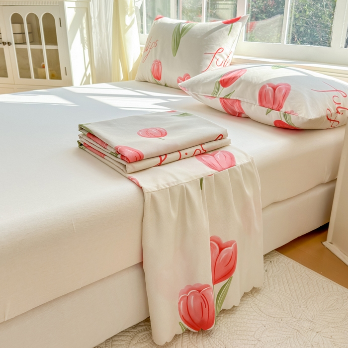 91家纺网 家纺一手货源 找家纺 莎臣豹 2026新款植物羊绒单品单件单床裙可配床裙三件套唯爱花季