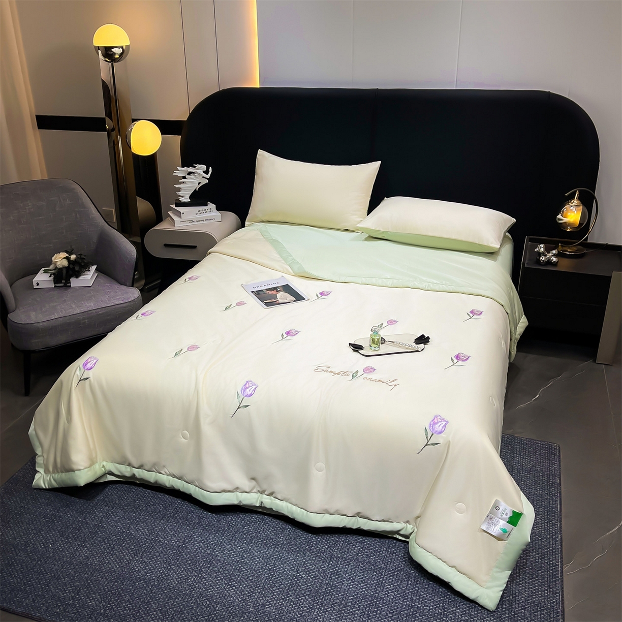 91家纺网 家纺一手货源 找家纺 （总）梵蒂莎 2026新款满绣系列-水洗真丝空调被水洗冰丝夏被四件套夏凉被（需要买家秀，加微信）