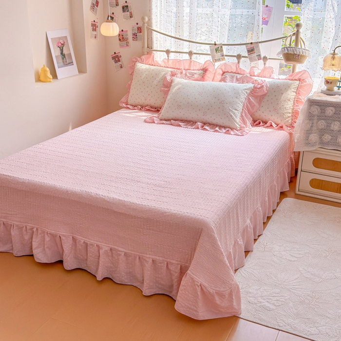 91家纺网 家纺一手货源 找家纺 梵希雅 2026新款泡芙纱床盖夏被四件套 甜桃心