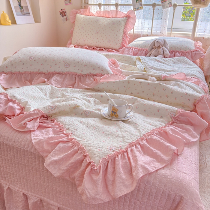 91家纺网 家纺一手货源 找家纺 梵希雅 2026新款泡芙纱床盖夏被四件套 甜桃心