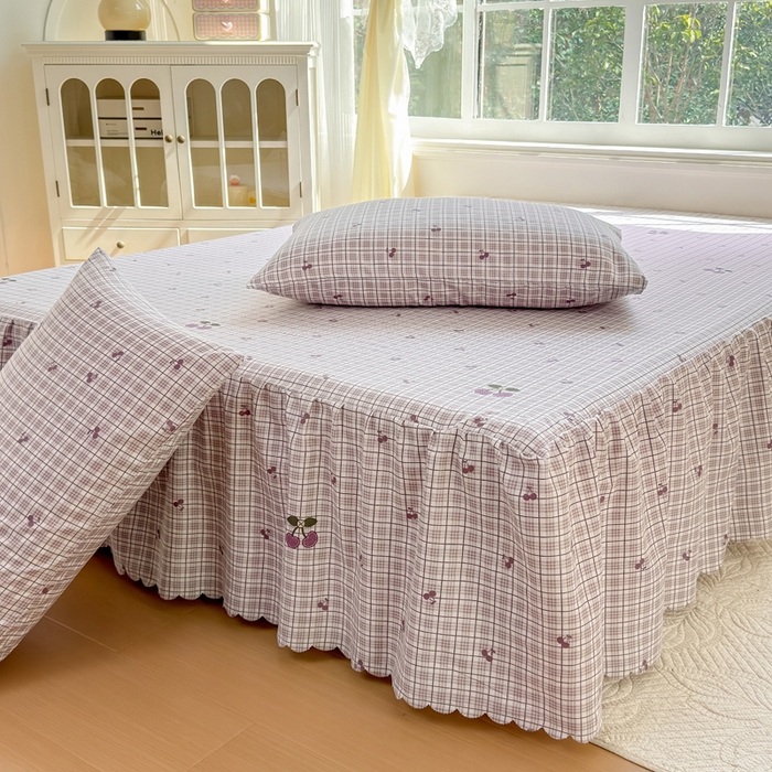 91家纺网 家纺一手货源 找家纺 莎臣豹 2026新款植物羊绒单品单件单床裙可配床裙三件套乌梅樱桃