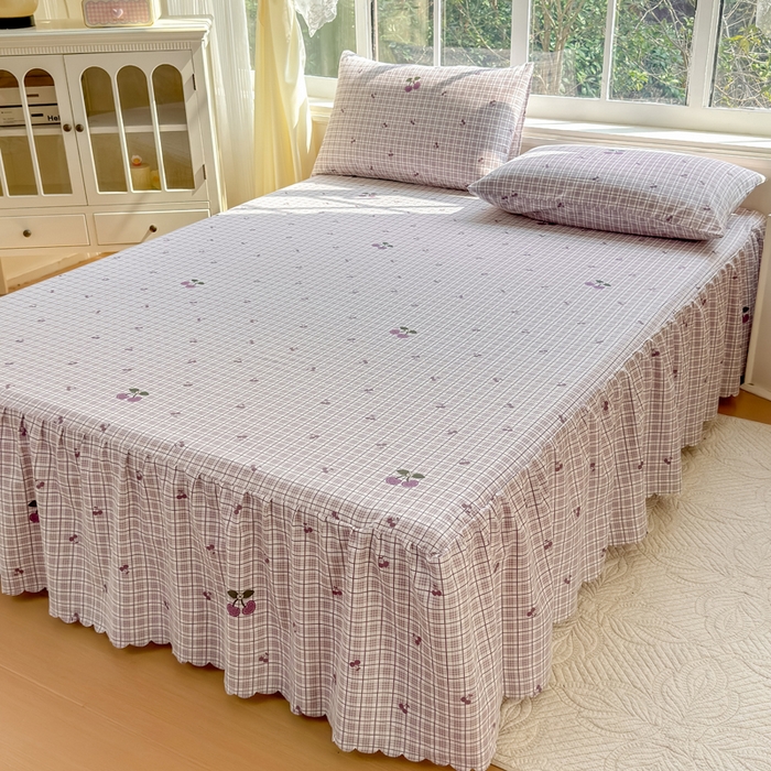 91家纺网 家纺一手货源 找家纺 莎臣豹 2026新款植物羊绒单品单件单床裙可配床裙三件套乌梅樱桃