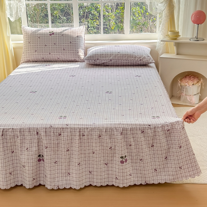 91家纺网 家纺一手货源 找家纺 莎臣豹 2026新款植物羊绒单品单件单床裙可配床裙三件套乌梅樱桃