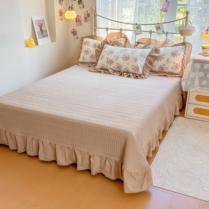 91家纺网 家纺一手货源 找家纺 梵希雅 2026新款泡芙纱床盖夏被四件套 小苍兰