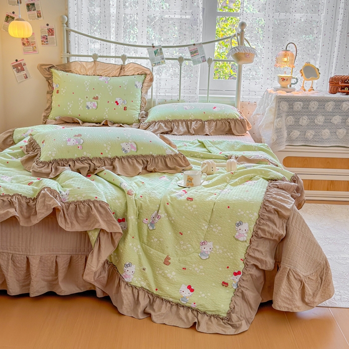 91家纺网 家纺一手货源 找家纺 梵希雅 2026新款泡芙纱床盖夏被四件套 小猫拉车