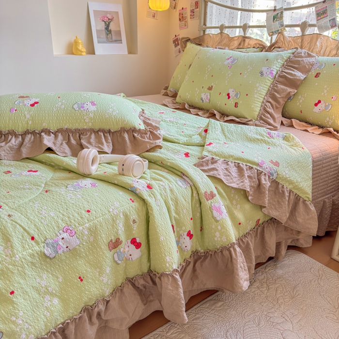 91家纺网 家纺一手货源 找家纺 梵希雅 2026新款泡芙纱床盖夏被四件套 小猫拉车