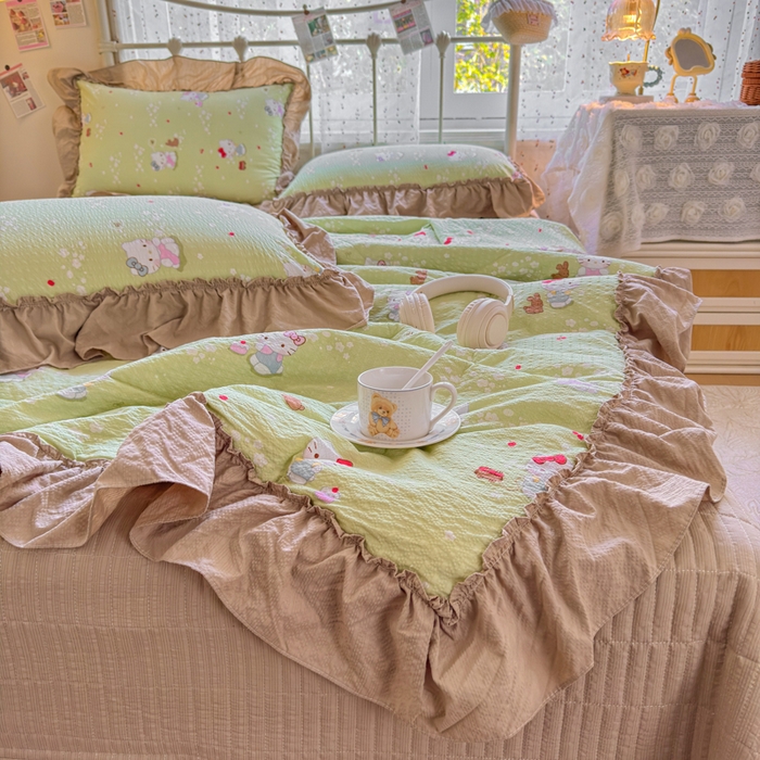 91家纺网 家纺一手货源 找家纺 梵希雅 2026新款泡芙纱床盖夏被四件套 小猫拉车