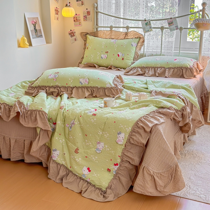 91家纺网 家纺一手货源 找家纺 梵希雅 2026新款泡芙纱床盖夏被四件套 小猫拉车