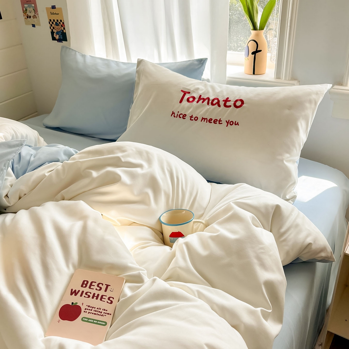 91家纺网 家纺一手货源 找家纺 我心家纺 2026新款卡通刺绣四件套 小猫番茄钟-白