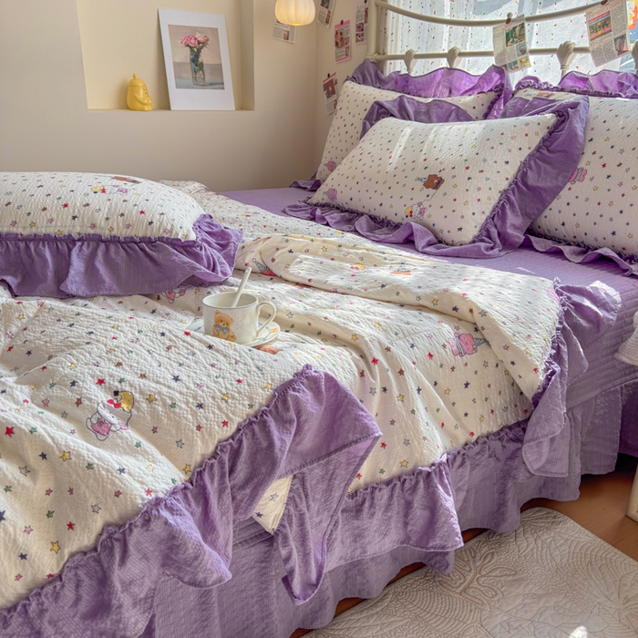 91家纺网 家纺一手货源 找家纺 梵希雅 2026新款泡芙纱床盖夏被四件套 星晴