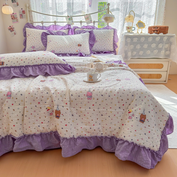 91家纺网 家纺一手货源 找家纺 梵希雅 2026新款泡芙纱床盖夏被四件套 星晴