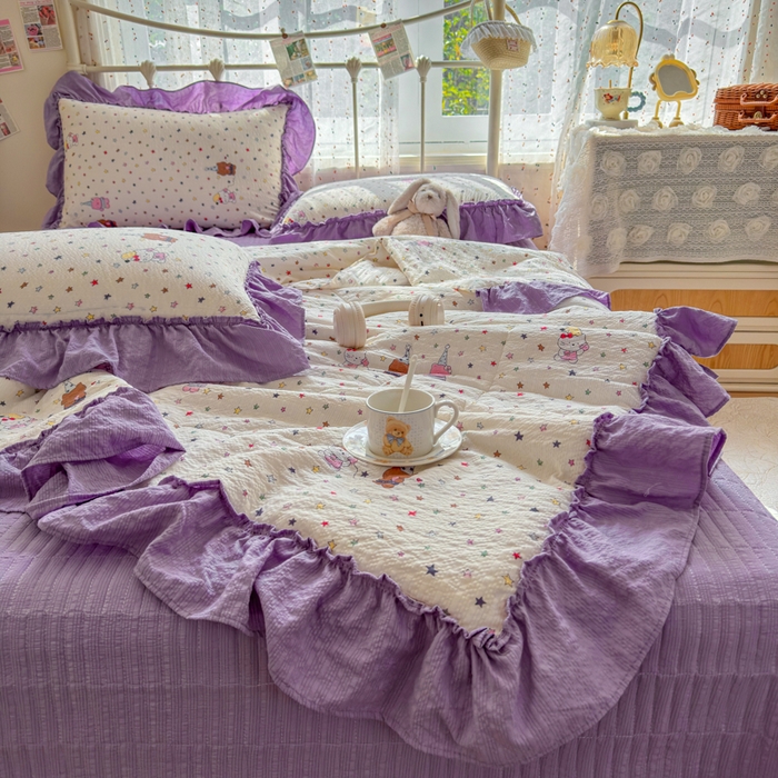 91家纺网 家纺一手货源 找家纺 梵希雅 2026新款泡芙纱床盖夏被四件套 星晴