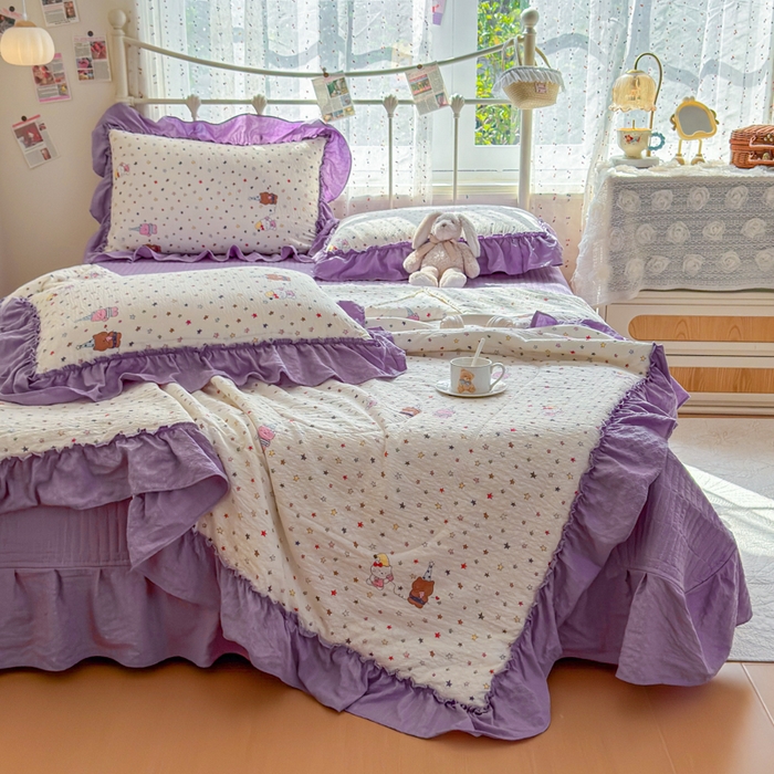 91家纺网 家纺一手货源 找家纺 梵希雅 2026新款泡芙纱床盖夏被四件套 星晴