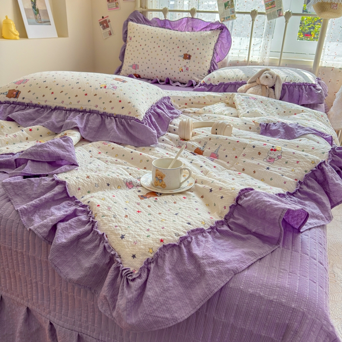 91家纺网 家纺一手货源 找家纺 梵希雅 2026新款泡芙纱床盖夏被四件套 星晴