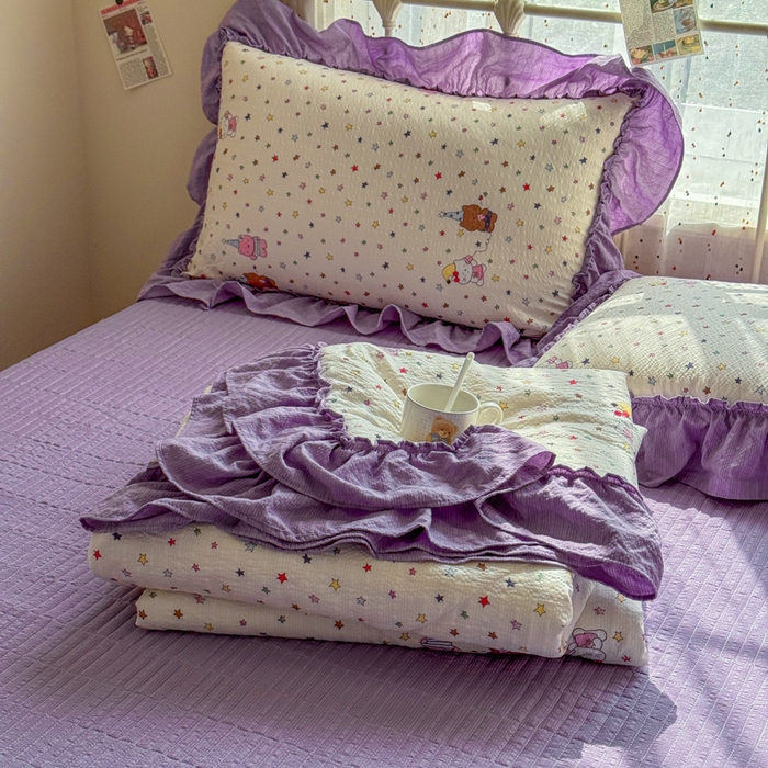 91家纺网 家纺一手货源 找家纺 梵希雅 2026新款泡芙纱床盖夏被四件套 星晴