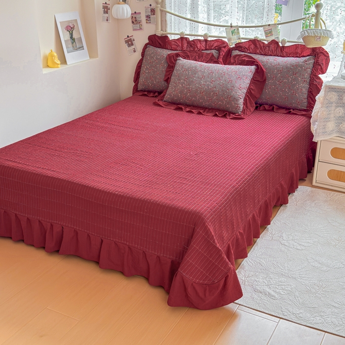 91家纺网 家纺一手货源 找家纺 梵希雅 2026新款泡芙纱床盖夏被四件套 胭脂