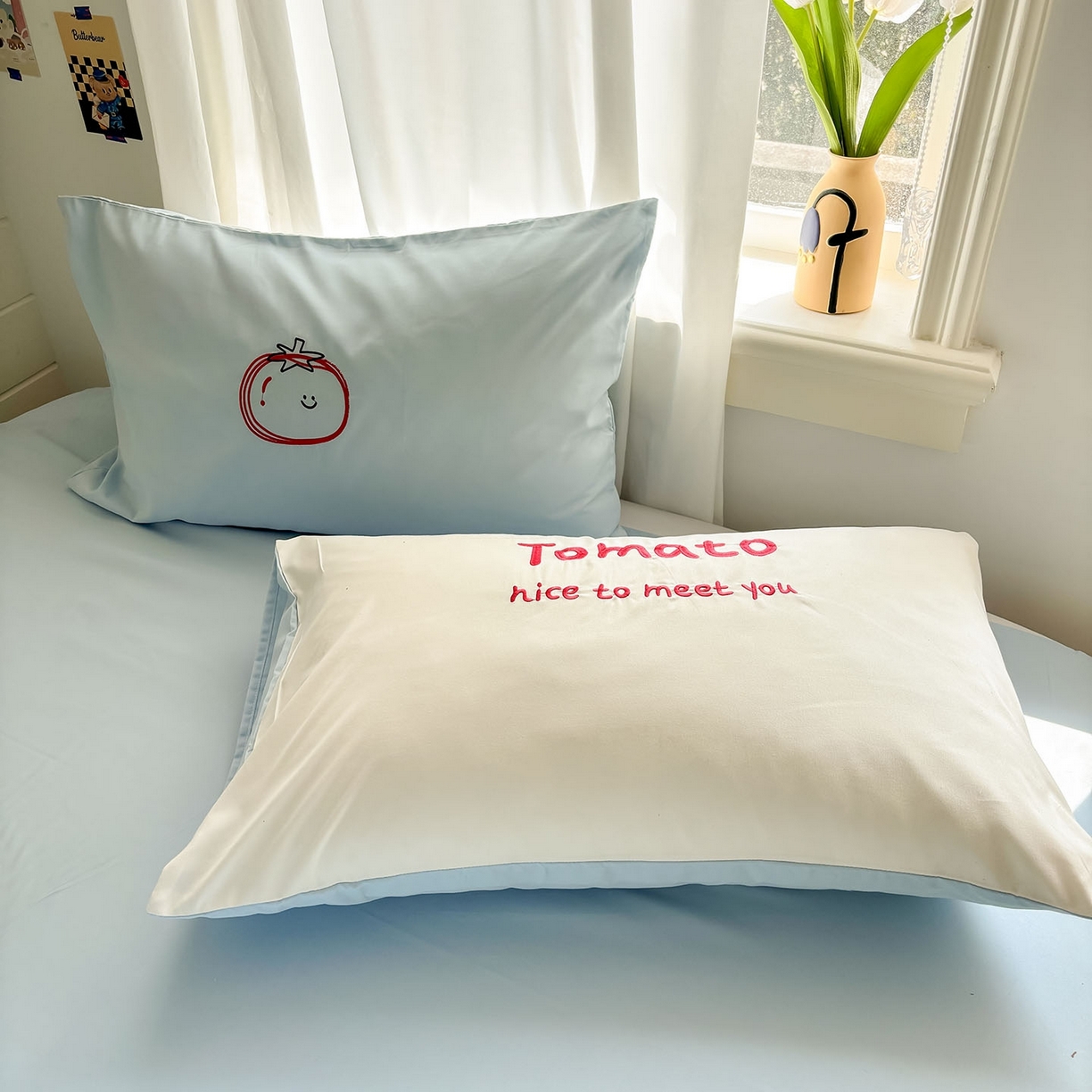 91家纺网 家纺一手货源 找家纺 我心家纺 2026新款卡通刺绣四件套 小猫番茄钟-白