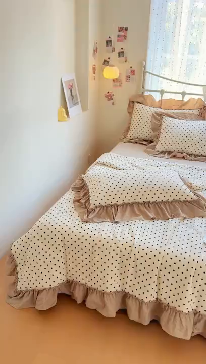 91家纺网 家纺一手货源 找家纺 梵希雅 2026新款泡芙纱床盖夏被四件套 波点