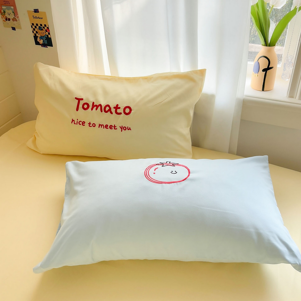 91家纺网 家纺一手货源 找家纺 我心家纺 2026新款卡通刺绣四件套 小猫番茄钟-蓝黄