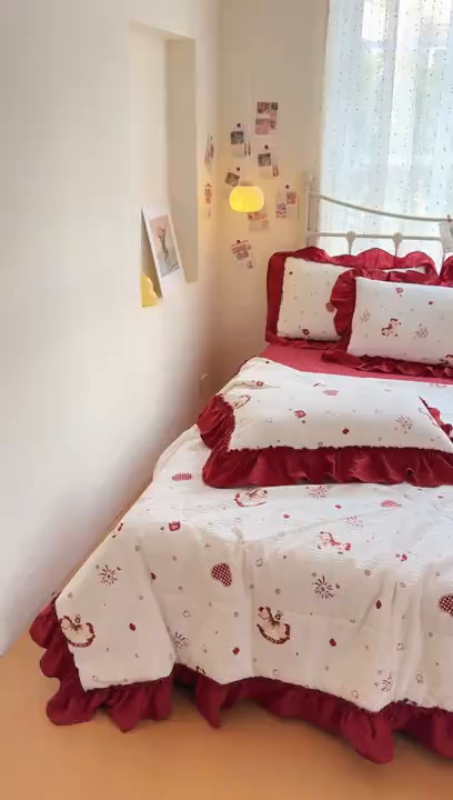 91家纺网 家纺一手货源 找家纺 梵希雅 2026新款泡芙纱床盖夏被四件套 马上有钱