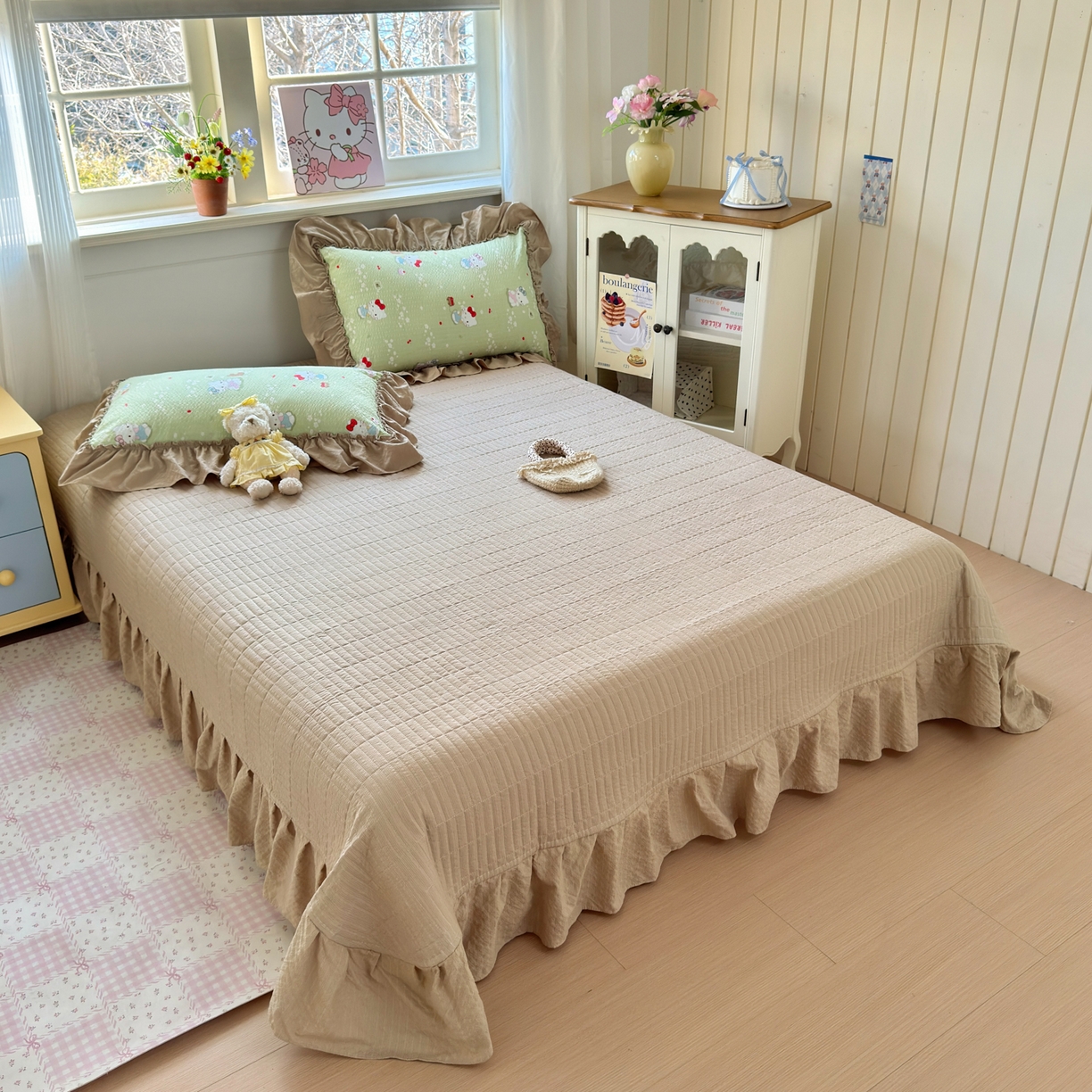 91家纺网 家纺一手货源 找家纺 禾沐 2026新款云感泡芙棉床盖夏被四件套AA款（夏被款） 小猫拉车