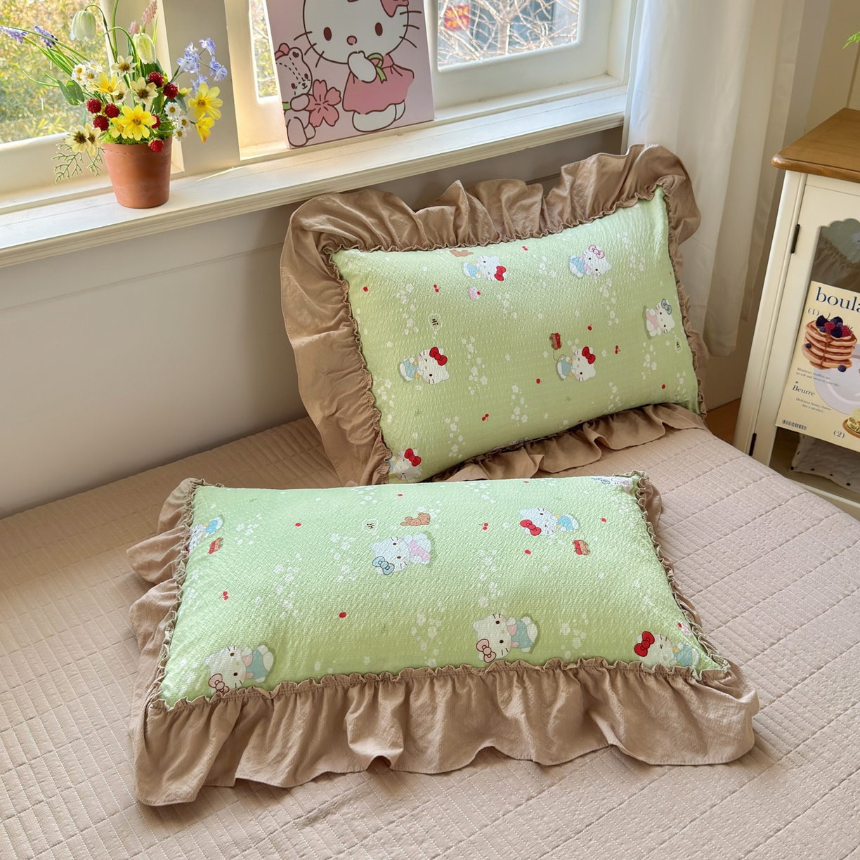 91家纺网 家纺一手货源 找家纺 禾沐 2026新款云感泡芙棉床盖夏被四件套AA款（夏被款） 小猫拉车