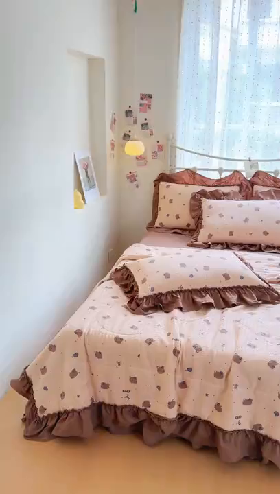 91家纺网 家纺一手货源 找家纺 梵希雅 2026新款泡芙纱床盖夏被四件套 曲奇猫