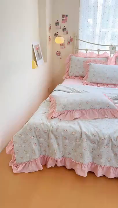 91家纺网 家纺一手货源 找家纺 梵希雅 2026新款泡芙纱床盖夏被四件套 柔诗意