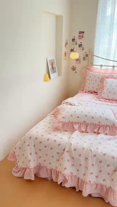 91家纺网 家纺一手货源 找家纺 梵希雅 2026新款泡芙纱床盖夏被四件套 若梦