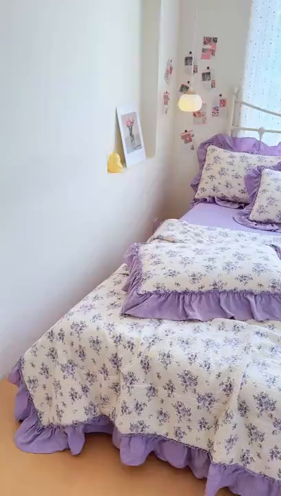 91家纺网 家纺一手货源 找家纺 梵希雅 2026新款泡芙纱床盖夏被四件套 若汐