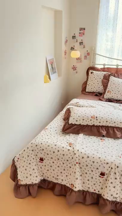 91家纺网 家纺一手货源 找家纺 梵希雅 2026新款泡芙纱床盖夏被四件套 田园兔