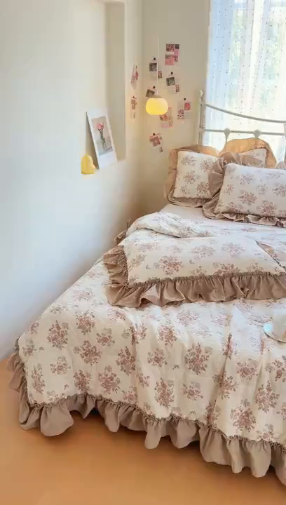 91家纺网 家纺一手货源 找家纺 梵希雅 2026新款泡芙纱床盖夏被四件套 小苍兰