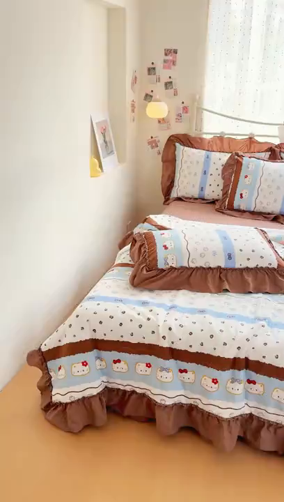 91家纺网 家纺一手货源 找家纺 梵希雅 2026新款泡芙纱床盖夏被四件套 小猫条