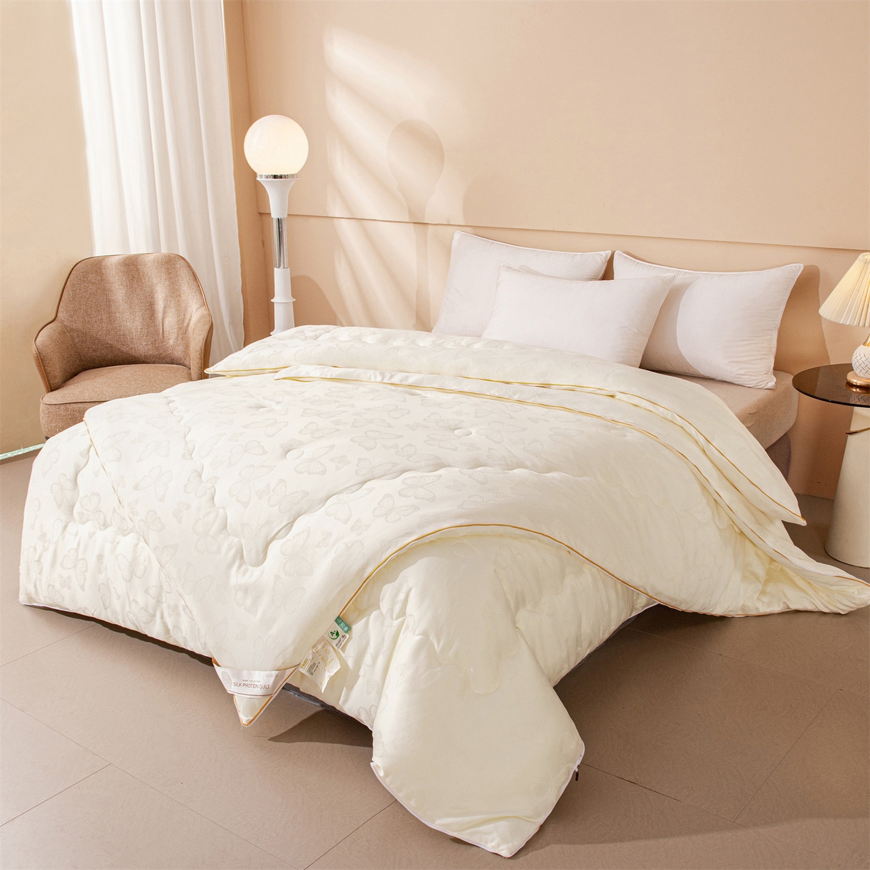 91家纺网 家纺一手货源 找家纺 （总）小禹仔家纺 2026新款二合一拉链款蚕蛹蛋白子母被冬被春秋被夏被被子被芯加厚棉被-蝶梦系列