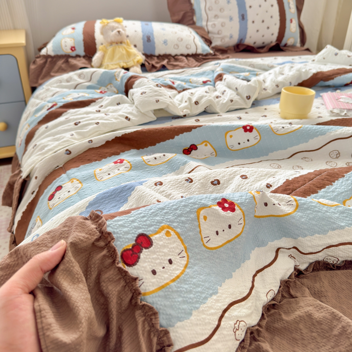 禾沐 2026新款云感泡芙棉床盖夏被四件套AA款（夏被款） 小猫条