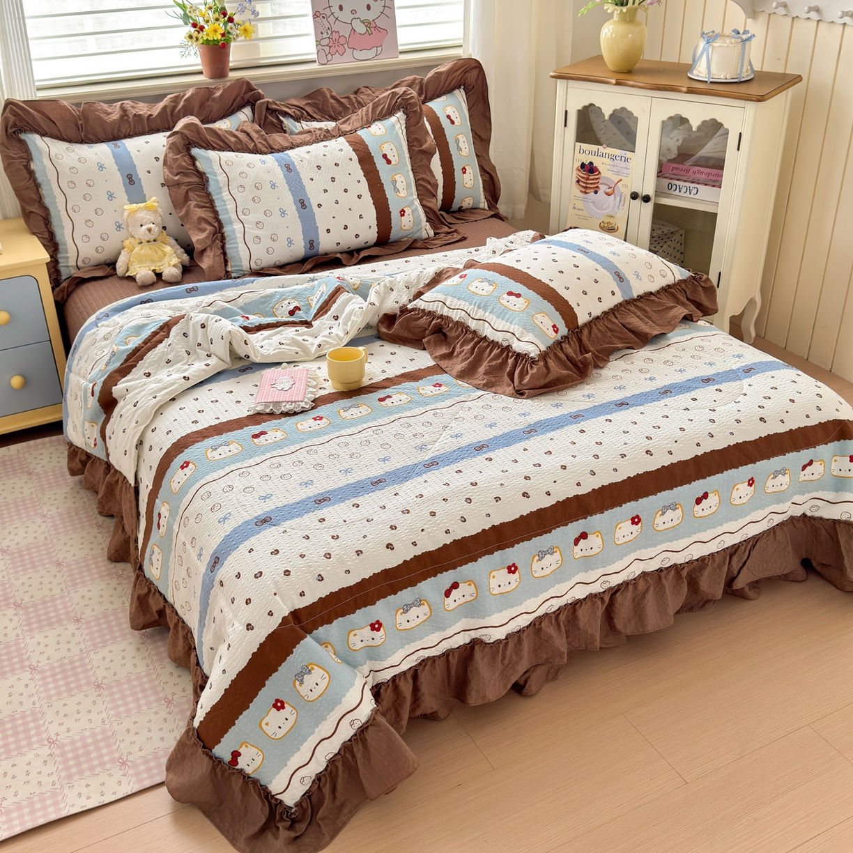 91家纺网 家纺一手货源 找家纺 禾沐 2026新款云感泡芙棉床盖夏被四件套AA款（夏被款） 小猫条