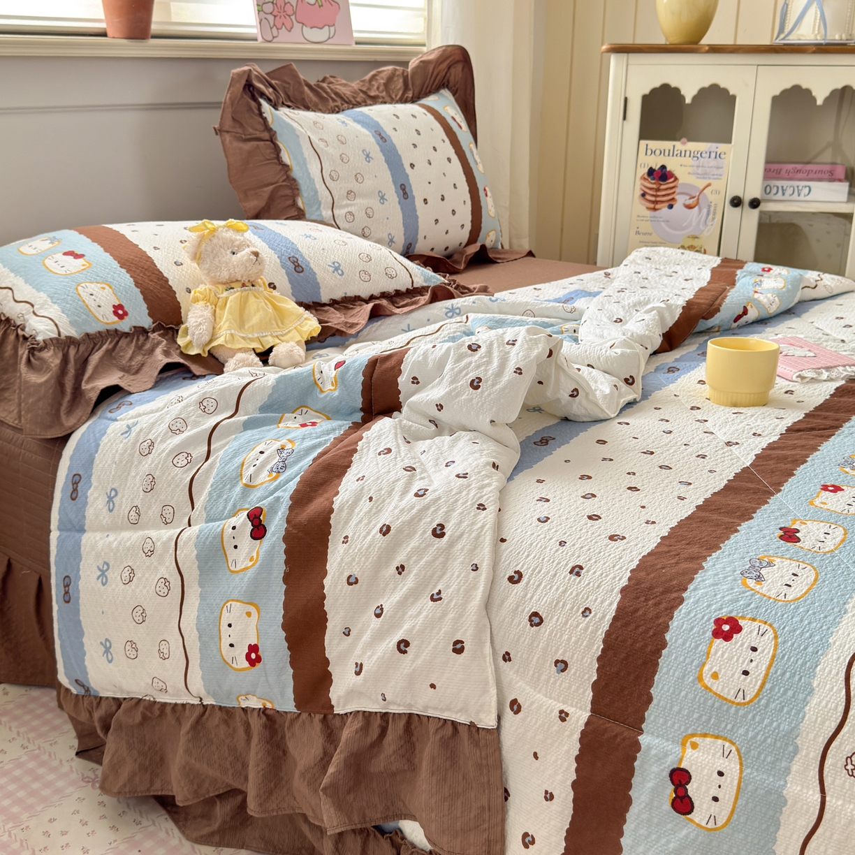 91家纺网 家纺一手货源 找家纺 禾沐 2026新款云感泡芙棉床盖夏被四件套AA款（夏被款） 小猫条