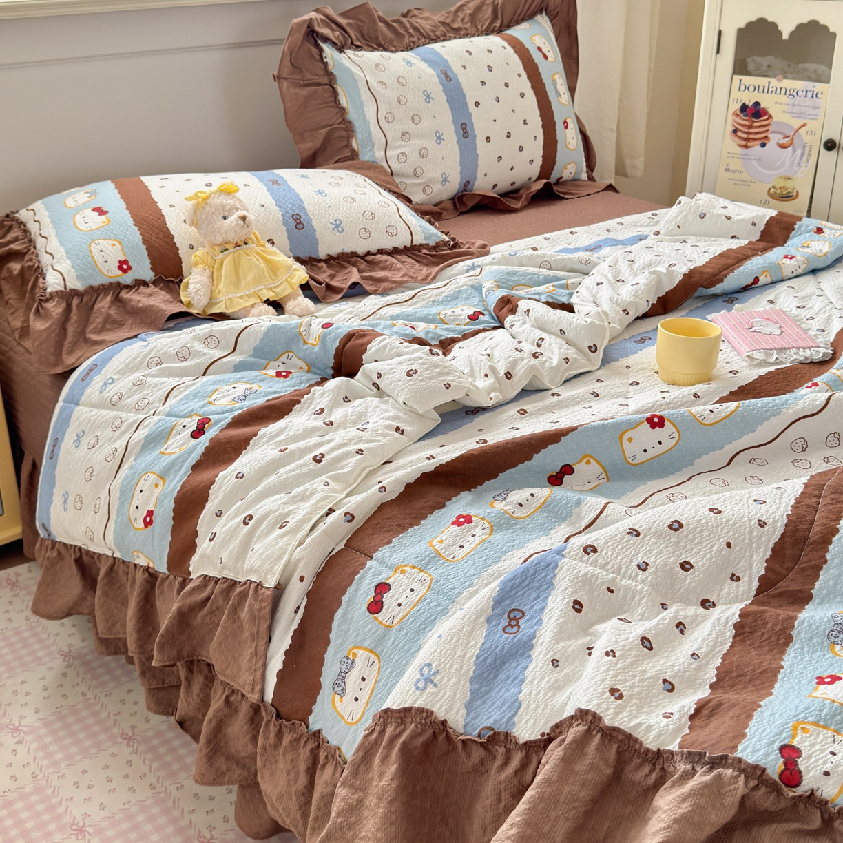 91家纺网 家纺一手货源 找家纺 禾沐 2026新款云感泡芙棉床盖夏被四件套AA款（夏被款） 小猫条