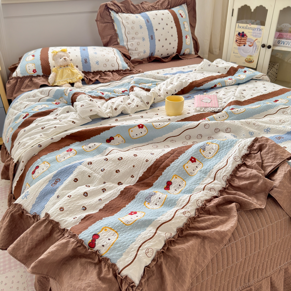 91家纺网 家纺一手货源 找家纺 禾沐 2026新款云感泡芙棉床盖夏被四件套AA款（夏被款） 小猫条