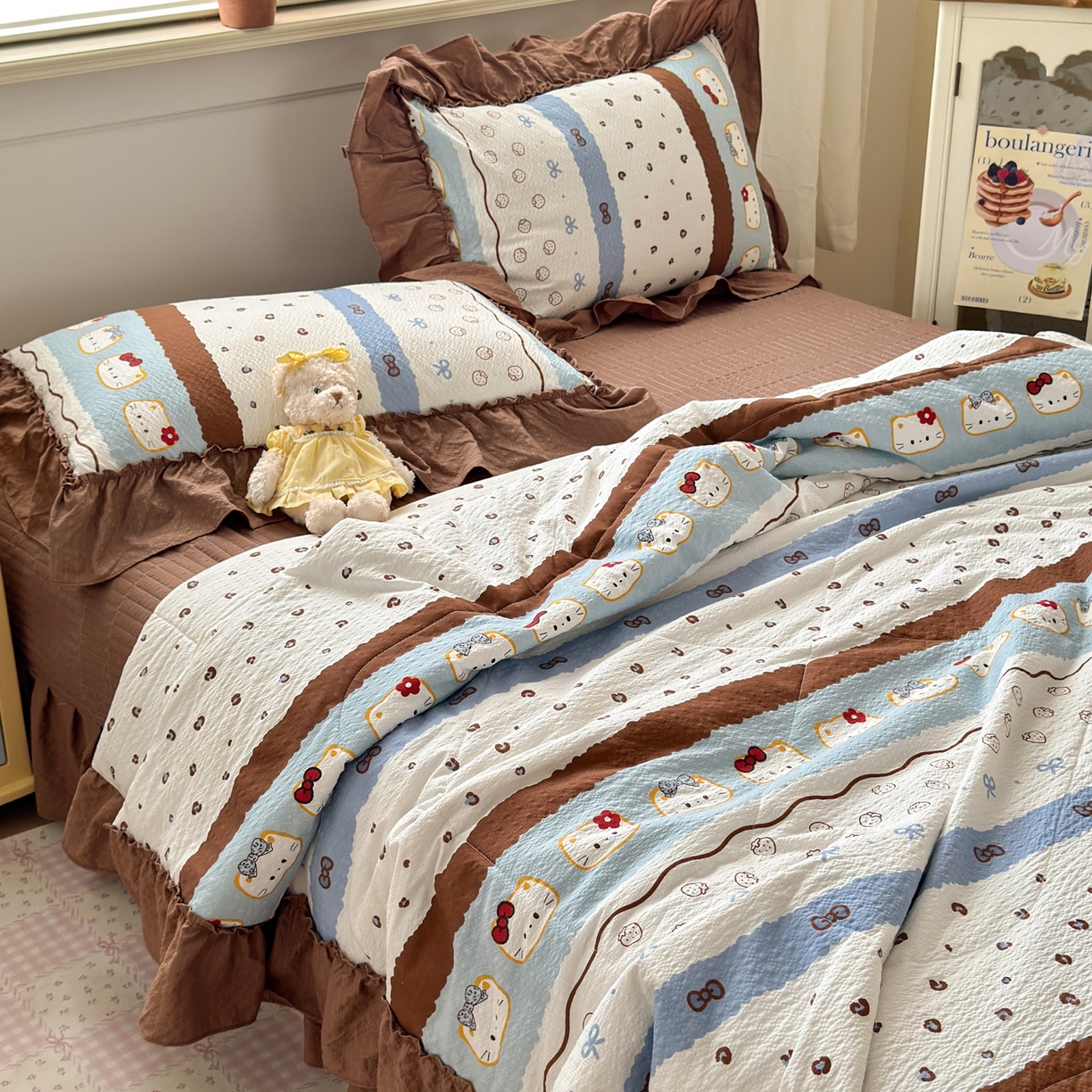 91家纺网 家纺一手货源 找家纺 禾沐 2026新款云感泡芙棉床盖夏被四件套AA款（夏被款） 小猫条